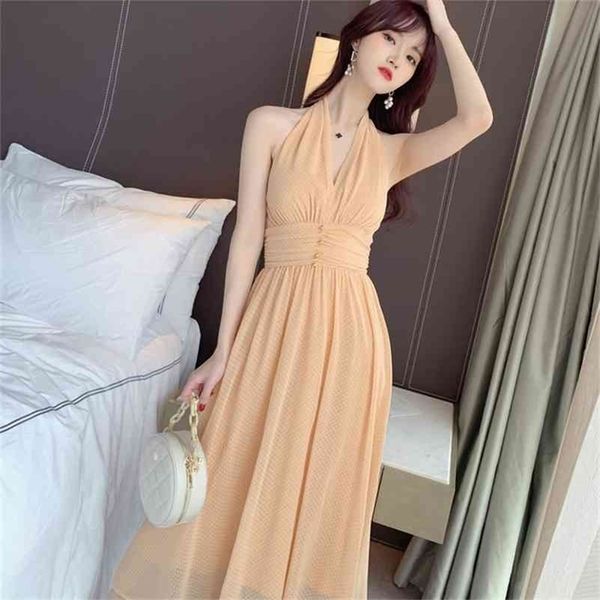 

summer design wave point hanging neck dress sleeveless sheath office lady v-neck knee-length 210416, Black;gray