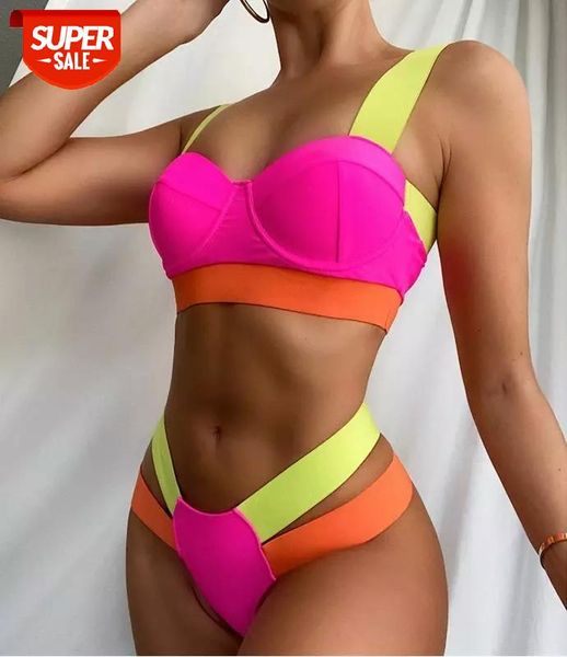 

push up bikini women swimsuit patchwork padded bra swimwear female bathing suit summer beachwear swimming 2021 new #at8w, White;black