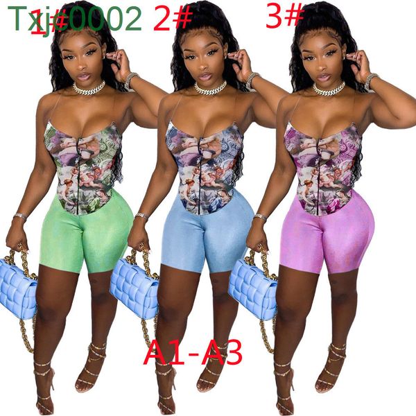 

s-xxl summer pants suit women 2 two piece us dollar printing slim fitting sling short set + shorts yoga fitness clothes, White