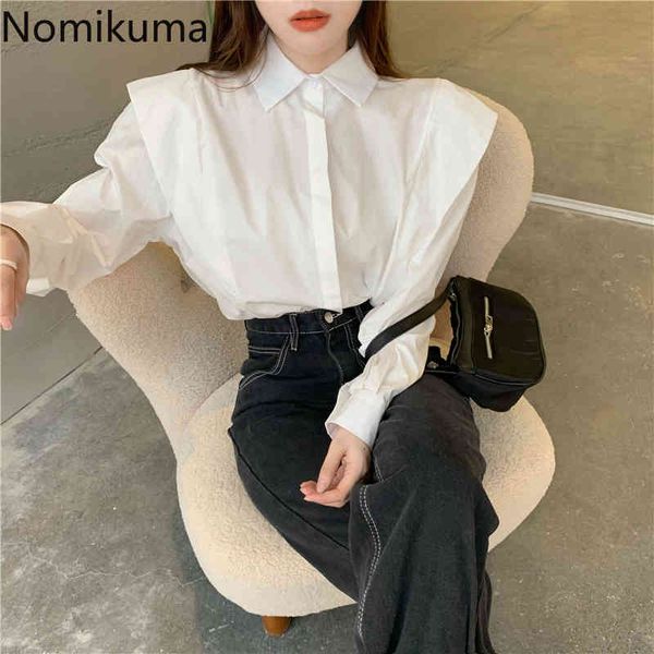

nomikuma women blouse korean patchwork long sleeve turn-down collar shirt causal autumn blusas mujer de moda verano 6d717 210427, White