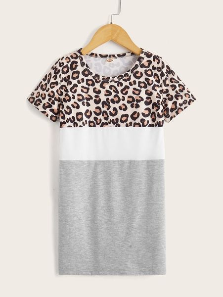

toddler girls contrast leopard colorblock tee dress she, Red;yellow