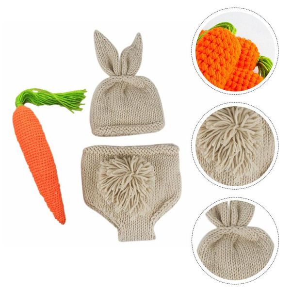 

3pcs woven baby hat crochet carrot infant pography wool pants po clothes cat costumes