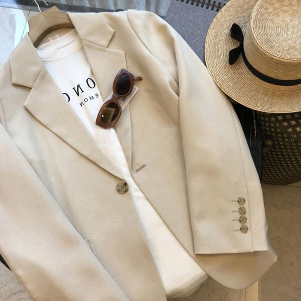 

women's suits & blazers one button loose beige suit jacket 2021 spring and autumn commuter, White;black
