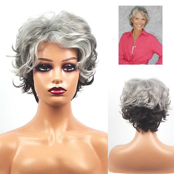 

curly hair women's headset sier gradient short m's wig, Black