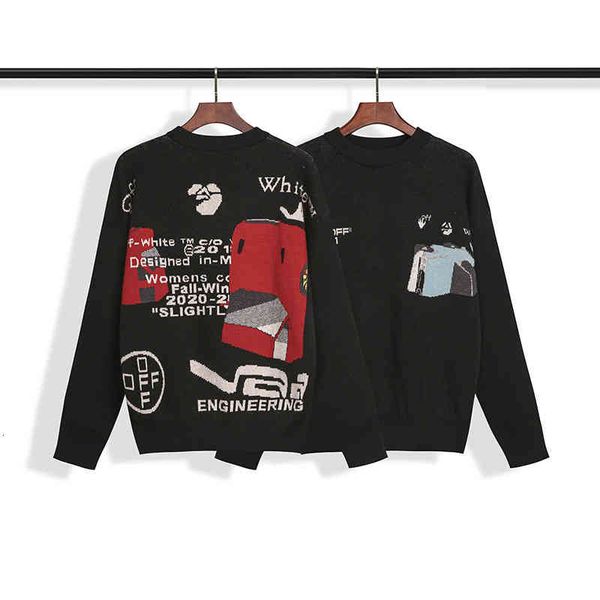

correct version 2021 autumn winter new off men's and women's knitted sweater, Black