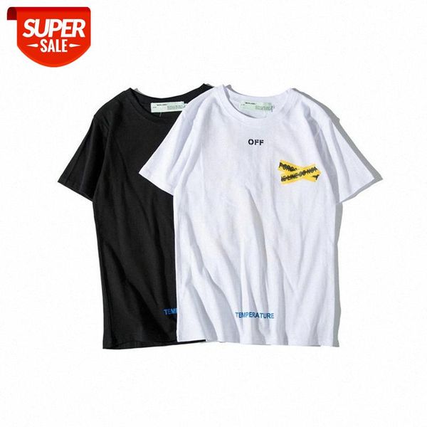 

european and american street fashion brand off spring summer white short-sleeved t-shirt male ow yellow cordon men women couples #av7p, White;black