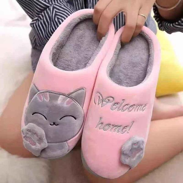 

ladies indoor winter slippers house beckoning cat soft fluffy fur warm shoes, Black