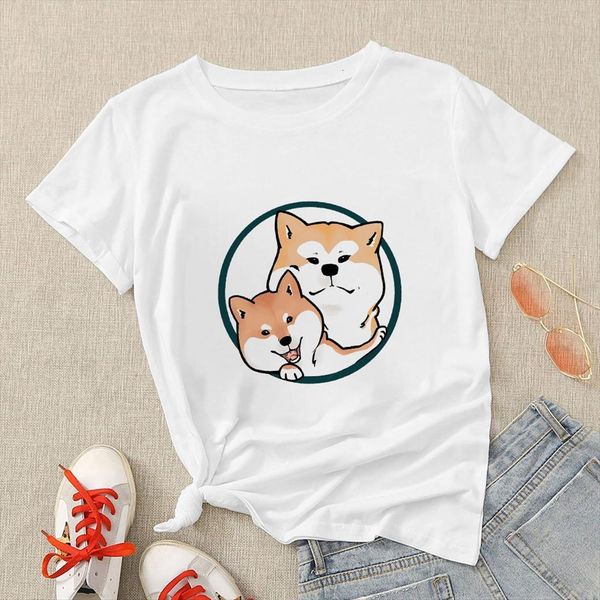 

fashion streetwear big shiba inu women little printed summer clothes for kids plus size woman, White