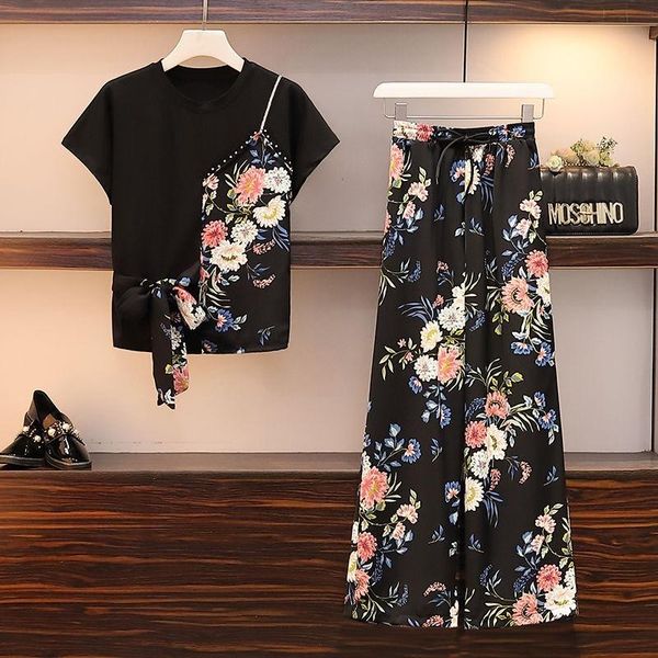 

women's tracksuits two-piece suit, plus size 100kg summer fashion stitching loose casual trousers, 2 piece tie dye set, Gray
