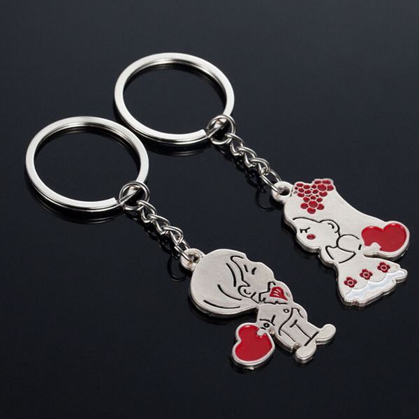 1 Pair Metal Bride Groom Heart Love Keychains FOB Fashion Coppia di amante Portachiavi Anelli Catene Regali Commercio all'ingrosso