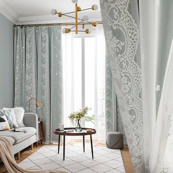 

curtain & drapes hollow star embroidered bedroom korean lace embroidery screen window living room children's custom