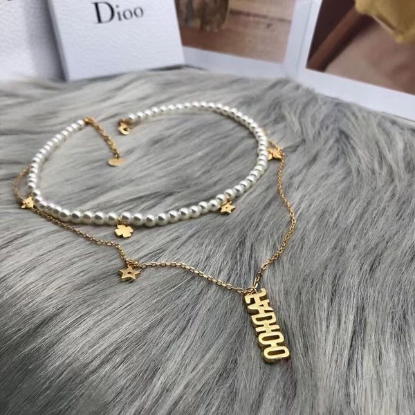 

special offer 2021 luxury designer jewelry / 2021 new letter pearl double layer necklace, korean style necklace, Gray