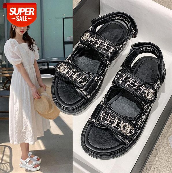 

little fragrant wind sandals women europe and america velcro flat casual black women's shoes trend #h73i