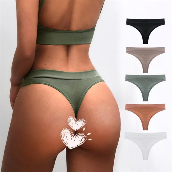 

women's panties ladies thong low waist t pants high fork pure cotton ribbed breathable fitness sports, Black;pink