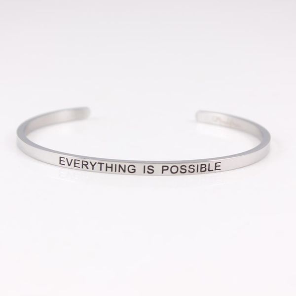 

bangle 10pcs random mixed stainless steel everything is possible positive inspirational quote mantra bracelets bangles, Black