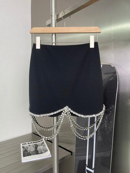 

skirts fashion women 2021 solid color diamond chain decoration skirt 0401, Black