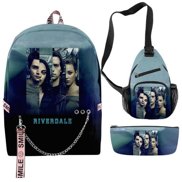 

backpack tv riverdale 5 3pcs/set teenager boys girls schoolbag children women men oxford waterproof outdoor travel set