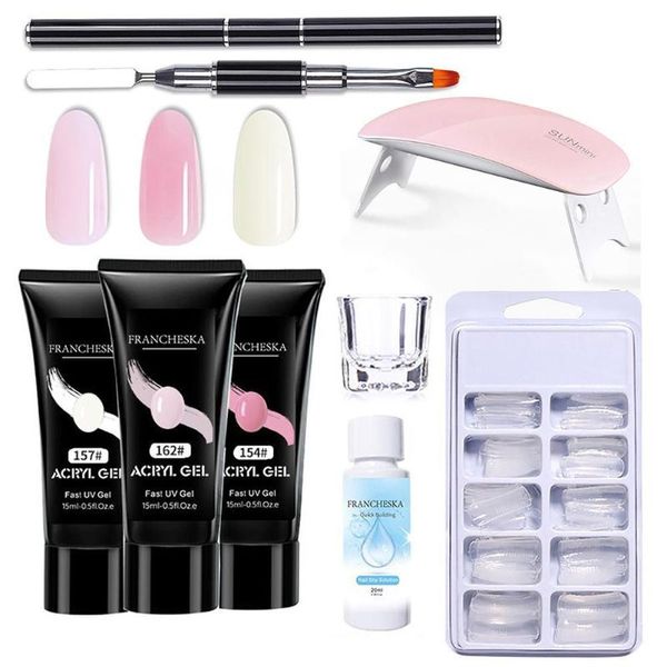 

nail art kits solid extension glue set 3 brushes light crystal 8 piece tool kit #e