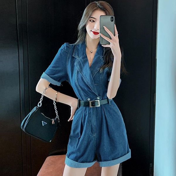 

women's fur & faux denim jumpsuit summer 2021 korean high waist wide leg work clothes casual pants trend, Black