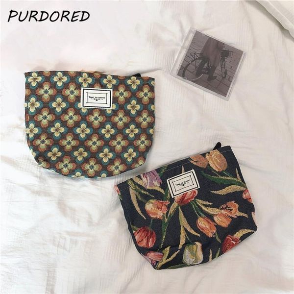 

pc flowers jacquard cosmetic bag women vintage makeup handbag art style thick canvas large zipper pouch bags & cases