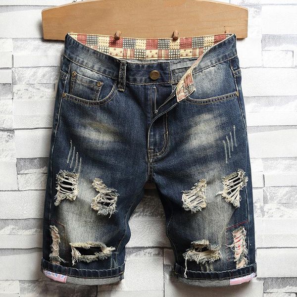 

men's jeans stretchy short casual slim fit elastic denim shorts male brand summer clothes, Blue