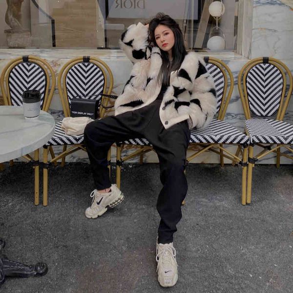 

oftbuy fashion casual real fur coat winter jacket women natural wool outerwear streetwear thick warm oversize, Black