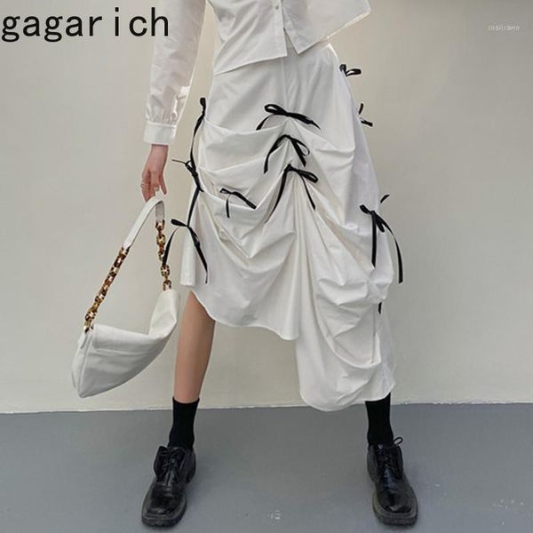 

skirts gagarich women skirt 2021 spring autumn french elegant sweet female bow tie decoration irregular high waist pleated, Black