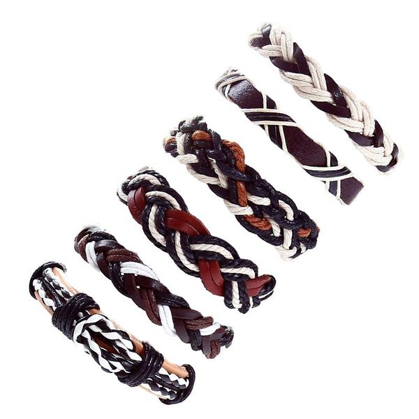 

charm bracelets 6pcs/set wholesale hippie punk wrap black white brown leather macrame cord x word knot layers stackable bracelet bangles for, Golden;silver