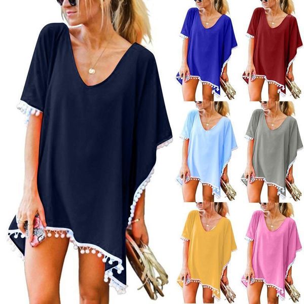 

women's swimwear 2021 chiffon kwasten beach dragen women batsuit badsuit batsuits zomer mini jurk loose pareo cover ups ropa clothing, White;black