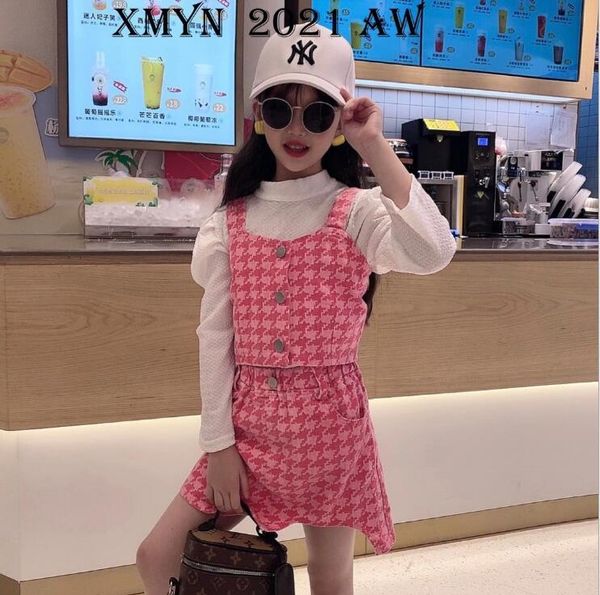 

clothing sets 2021 korea style girls 3 pcs set t-shirt+vest+skirt fashion autumn suit 3-9t b467, White
