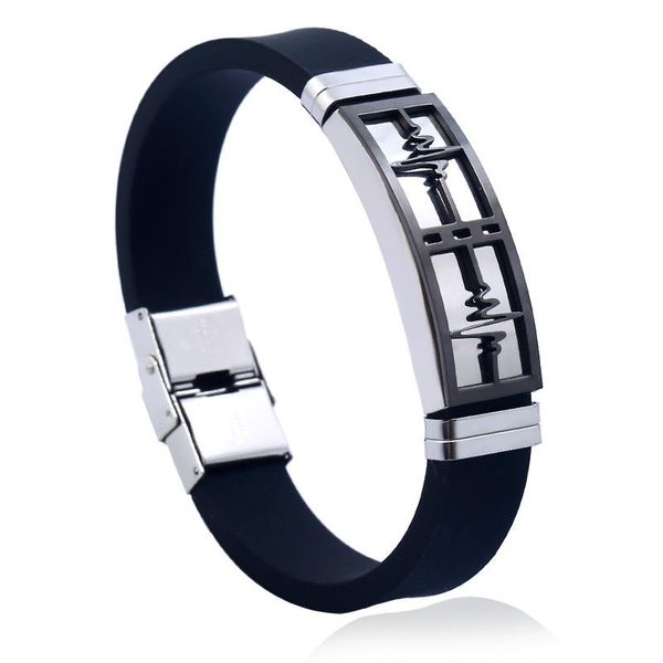 

cuff mincn black titanium steel silicone leather tweezers bracelet men's stainless retro women's jewelry gift, White