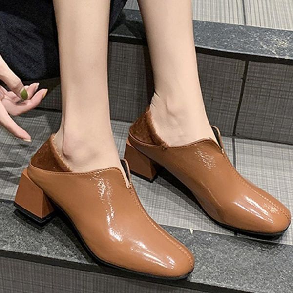 

boots european style ankle for women's autumn solid color square head root thick heel women two wearing shoes, Black