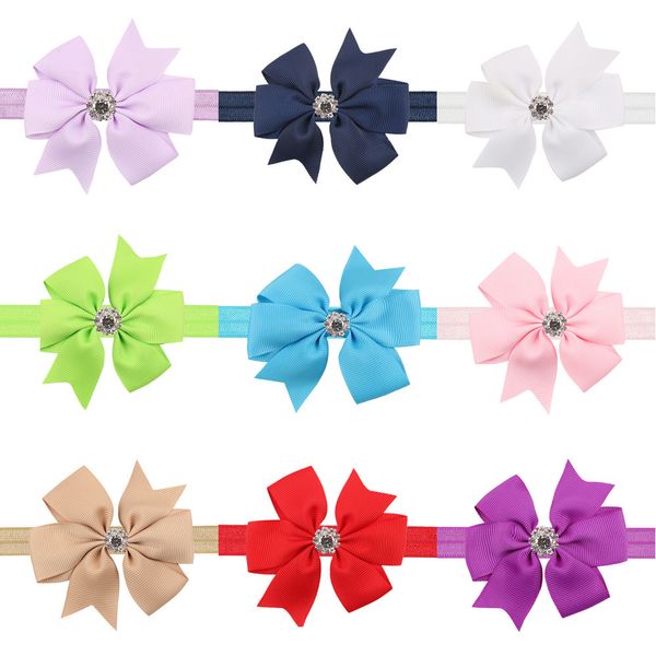 

shining rhinestone dovetail bowsknot toddler headband solid color grosgrain ribbon bows hairband party decoration baby headwear, Slivery;white