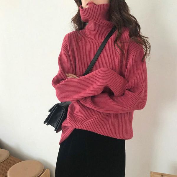 

women's sweaters winter turtleneck women vintage vertical stripes sweater loose long sleeve knit pullover thick warm female, White;black
