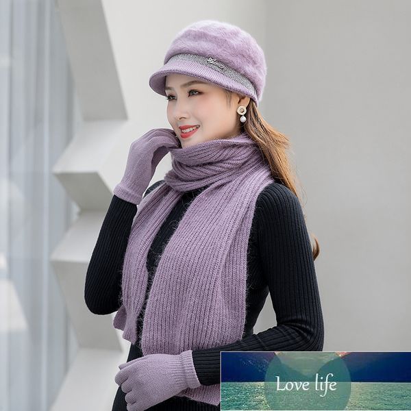 

three pieces set women's outdoor thick beanies scarves winter sets russian hat new factory price expert design quality latest style ori, Blue;gray