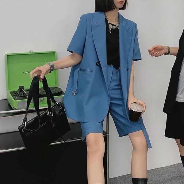 

women's tracksuits plus size women sets fashion notched collar short sleeve suit coat + loose wide leg straight pants two-piece, Gray