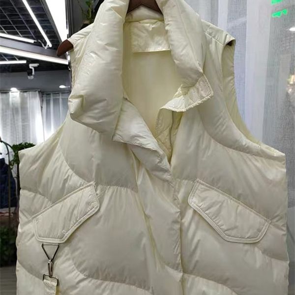 

fmfssom loose causal 90% white duck down jacket women sleeveless asymmetric length beige spring autumn windpoof basic outwear 210923, Black