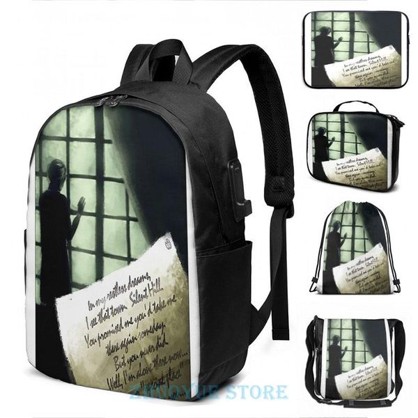 

backpack funny graphic print waiting for you... [silent hill 2] usb charge men school bags women cosmetic bag travel laptop