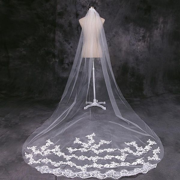 

bridal veils veil long embroidered lace wedding party dress, Black