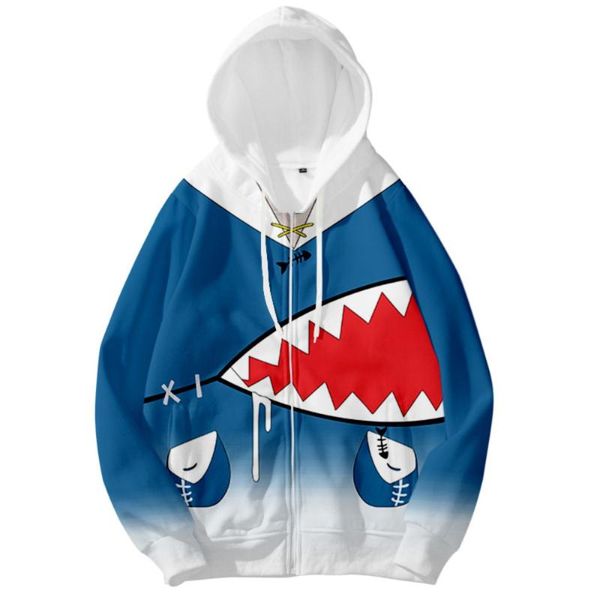 

gawr gura cosplay casual zip up men hoodies hip hop 3d print women hoody harajuku streetwear sweatshirt oversized men's & sweatshirts, Black