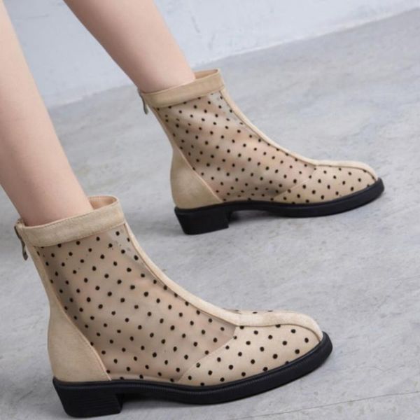 

boots fanyuan summer flock polka dot mesh fashion ladies pumps casual round toe women shoes square low heel zipper cool, Black
