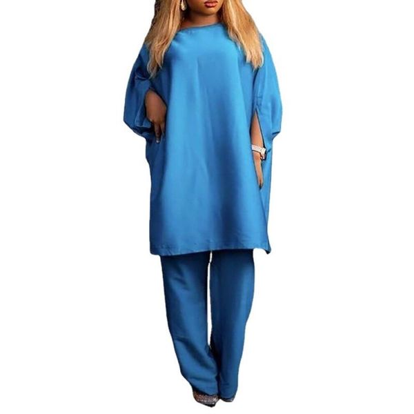 

ethnic clothing 2 piece set african clothes women slash neck long and pant suits 2021 solid street style casual africa outfits, Red