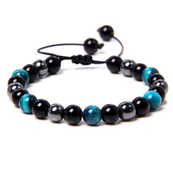 

beaded, strands handmade couples distance bracelet natural tiger eye stone beads braided adjustable for women men energy charm jewelry, Black