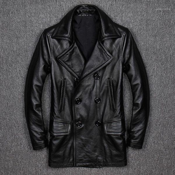 

black men double breasted casual leather jacket plus size xxxxl genuine cowhide russian spring natural coat men's & faux