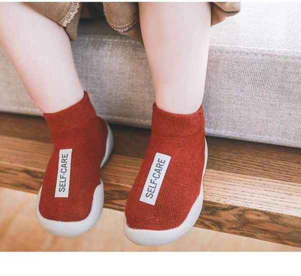 

pair red first walkers baby shoes toddler girl kids soft rubber sole knit booties