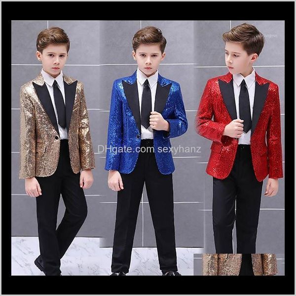 Blazer da uomo Fashion Gold Prom Abiti da festa per ragazzo Shiny Stage Performance Ragazzi Tuxedo Kid Blazer da sposa formale con pantaloni Set 2 pezzi 0Dfry