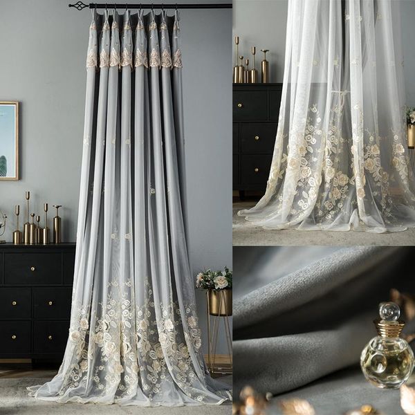 

curtain & drapes nordic luxury velvet curtains double layer french embroidery cortinas for living room bedroom princess cloth yarn with vanl