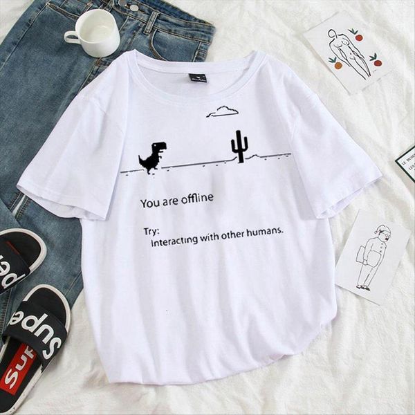 

summer harajuku kpop casual womens t shirt dinosaur short sleeved tee o neck ladies clothing shir, White