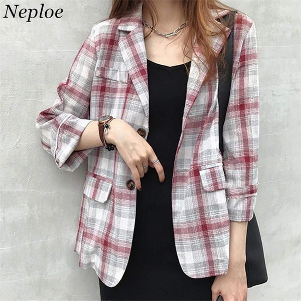 

women's suits & blazers neploe plaid causal plus size -4xl jacket woman coat long sleeve notched jackets fashion outwear female 37666, White;black