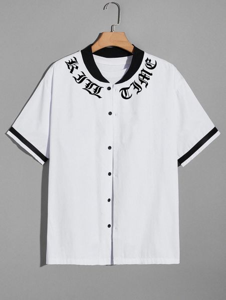 

men letter graphic baseball collar shirt w6wx#, White;black